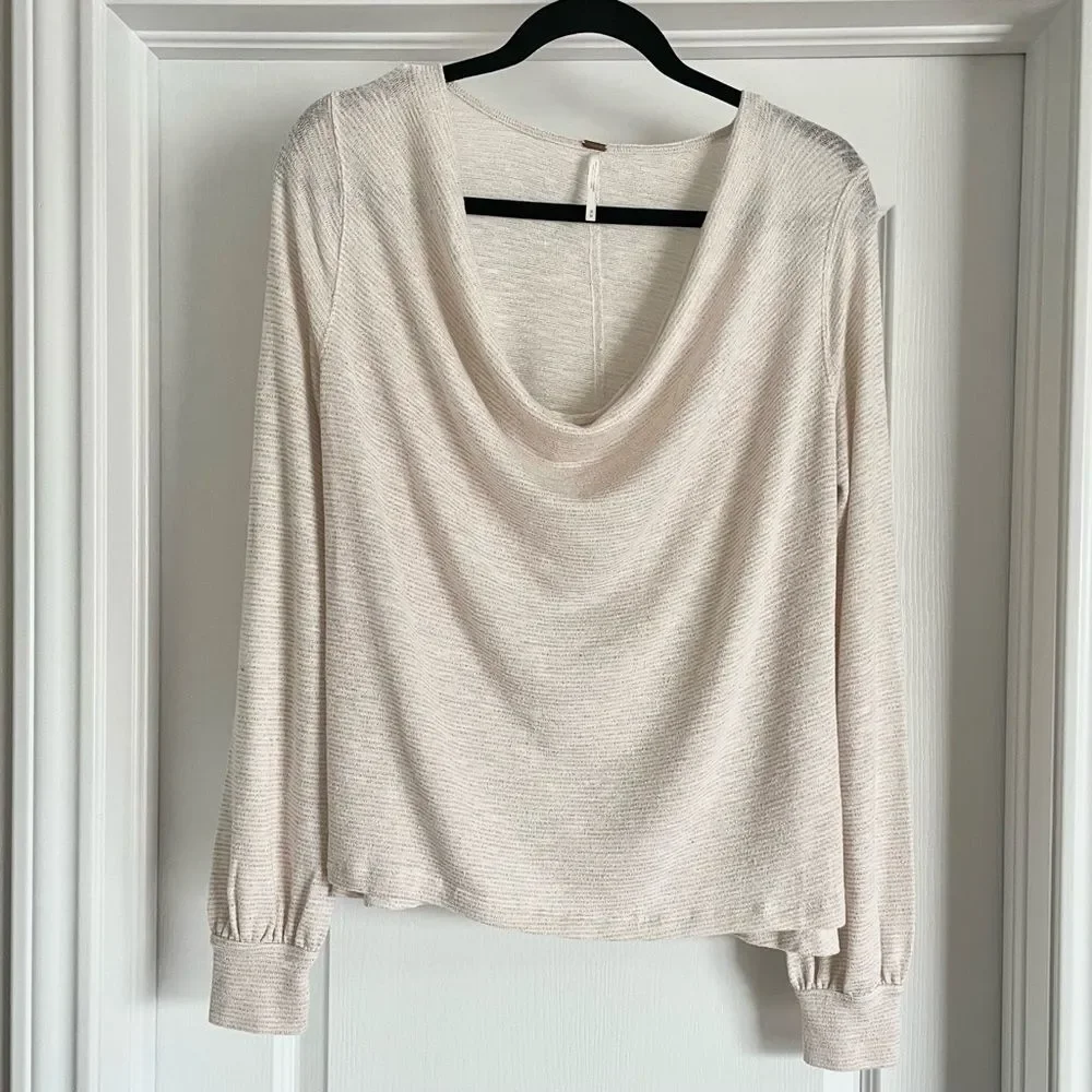 Free People Palmer Shimmer Stripe Blouson Top Cream Gold Size M